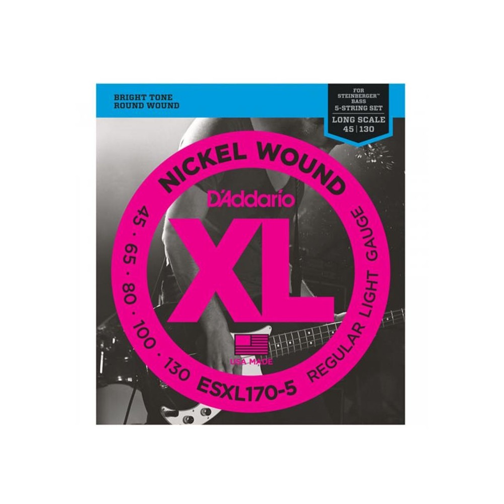 DAddario ESXL170-5 (45-130) XL Nickel Wound Light Doble Bola 5 Cuerdas