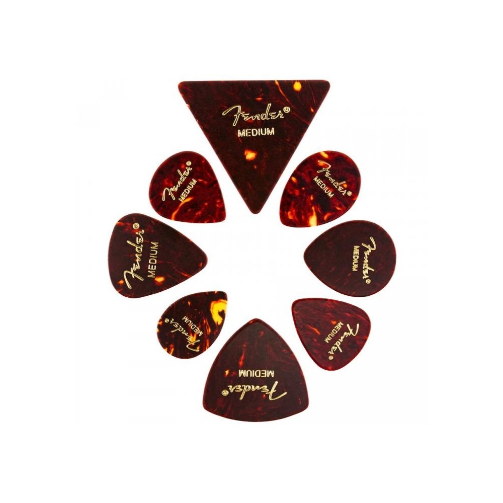 Fender All Shapes Celluloid Medley Tortoise Shell Medium Pack 8 Púas